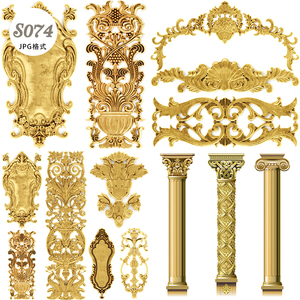 s074金色浮雕欧式花纹立柱罗马柱构件泡沫雕刻效果婚礼图片素材