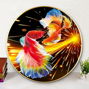 5d钻石画满钻新款客厅玄关招财双锦鲤点贴钻十字绣餐厅圆形钻石绣