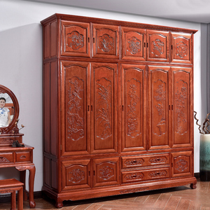 红木衣柜全实木花梨木大衣柜四门五门中式衣橱柜明清古典红木家具