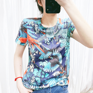 60色入婴儿棉印花t恤女2022夏季新款短袖上衣全棉圆领半袖花t港风