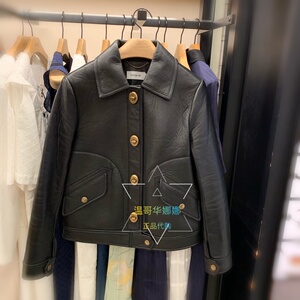 coach蔻驰代购羊羔皮翻领复古铜扣时尚短款女皮衣88377短外套