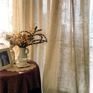 北欧风 ins田园麻质成品窗帘 客厅卧室阳台落地窗飘窗帘 美式乡村