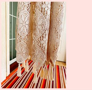 蓝秋绣坊棉线手工流苏钩针编织风水m门帘美式穿杆半帘短帘免打孔