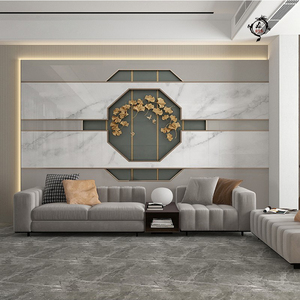 大理石轻奢客厅沙发背景墙壁布现代几何银杏电视壁纸立体造型壁画