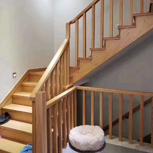 实木楼梯扶手立柱红橡木踏步板家用栏杆定制任意尺寸别墅护栏木方