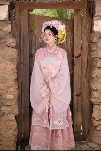 明制汉服新中式女装国风粉色云肩立领对襟长衫马面裙套装2024新款