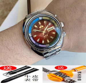 库存正品老款双狮海霸复古大表盘防水全自动机械手表男士钢带腕表