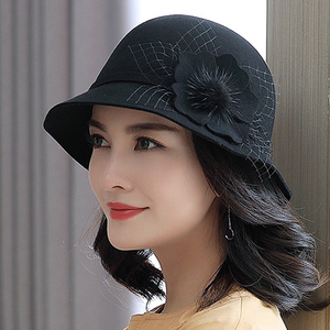 鱼夫女帽渔夫帽女春秋女士春季羊毛礼帽圆顶时尚帽子洋气春天中年
