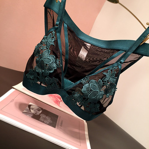 欧美少女超薄网纱刺绣蕾丝内衣套装迷人诱惑透文胸套装无钢圈内衣