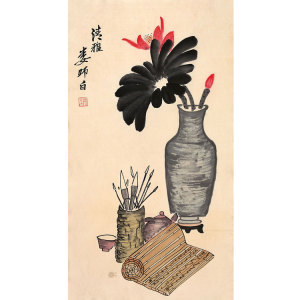 娄师白字画手绘三尺条幅国画荷花毛笔 清雅 赠证书商务礼品收藏