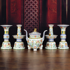 陶瓷五供 佛前五贡 供佛花瓶烛台香炉供奉青花摆件寺院佛具用品