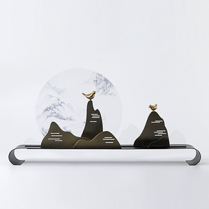 新中式客厅摆件样板房间创意亚克力软装金属假山玄关橱柜禅意摆设