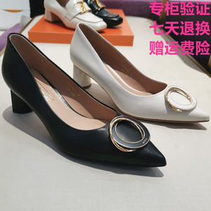 正品kisscat/接吻猫女鞋2022春季新款尖头粗高跟女单鞋ka32103-13