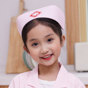 儿童粉色白色可调节护士帽小医生帽子亲子角色幼儿园扮演燕尾帽