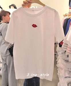 韩国进口王心凌同款白色嘴唇卡通人物印花短袖T恤简约夏季上女
