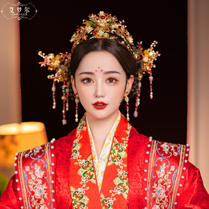 明制秀禾头饰新娘2022新款中式大婚凤冠龙凤褂古风古装发饰秀禾服
