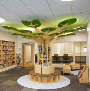 大型绘本馆智慧大树装饰书架图书馆幼儿园包柱子墙面树形坐凳书柜