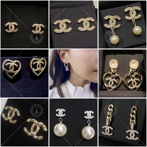 正品代购chanel/香奈儿耳环经典双c字母耳钉珍珠吊坠镶钻22新款女