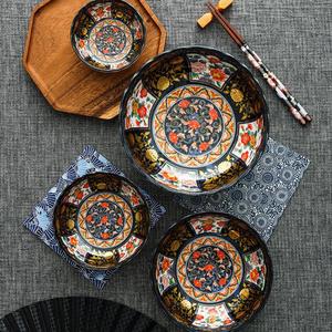1027千代源日本进口金枝台系列陶瓷餐具 釉上彩贴金陶瓷盘钵碗