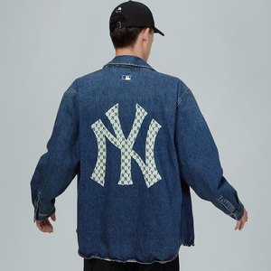 mlb正品外套男装女装2021秋季新款ny运动服纯棉老花牛仔夹克
