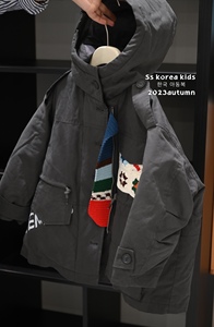 波拉bora韩国童装时尚男童羽绒服加厚2023儿童冬装冲锋衣外套女童