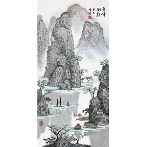 同款货源颐靓家居旗舰店天猫国画山水漓江卷轴画水墨画中式竖幅挂