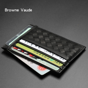 BV&brownevaude牛皮编织卡包男真皮银行卡夹男士小巧迷你薄卡片包