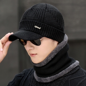帽子男士冬季加绒毛线帽加厚保暖带帽檐潮韩版针织帽脖品牌1203f