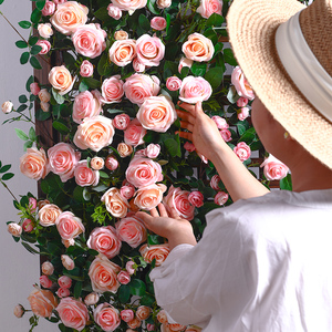 仿真玫瑰花空调管道装饰花藤条遮挡缠绕藤蔓植物吊顶墙面造景假花