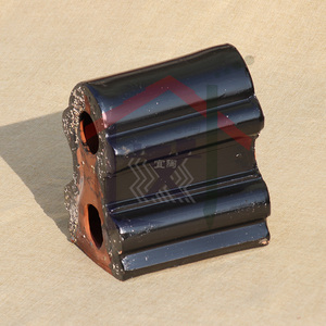 宜兴精品陶土屋面瓦琉璃瓦配件各种颜色可选中式大双孔主脊正脊瓦