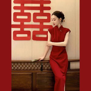 新中式旗袍订婚礼服裙高端轻奢小众敬酒服回门服新娘红色连衣裙女