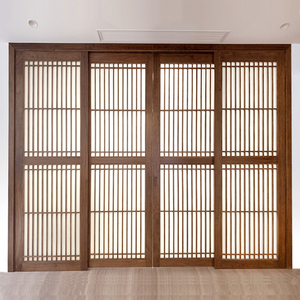 榆木室内门推拉4门双面实木格子门新中式推拉门屏风隔断门移门