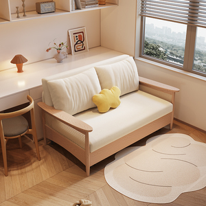 可折叠沙发床两用实木藤编多功能伸缩北欧书房小户型简约网红新款