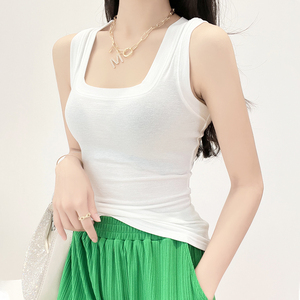 白色u领吊带背心女夏季低领内搭防走光无袖t恤修身打底上衣外穿薄