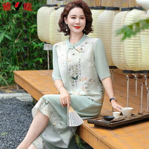 新中式50岁妈妈夏装雪纺套装年轻气质中老年女夏季国风裙裤两件套