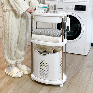 浴室脏衣篮推车置物架滤水脏衣篓家用卫生间带滑轮可移动收纳架大