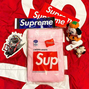supreme hanes联名boxer briefs 平角运动徽标男女青年粉内裤短裤