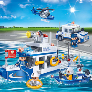 邦宝积木8342水上巡警巡逻乐高警察警车城市系列拼装玩具益智男孩