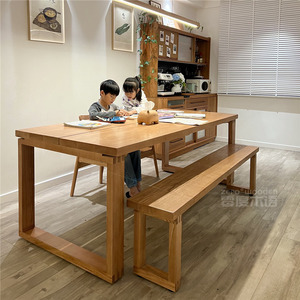 北欧纯实木餐桌组合长方形家用吃饭桌原木白蜡木大书桌长桌工作台