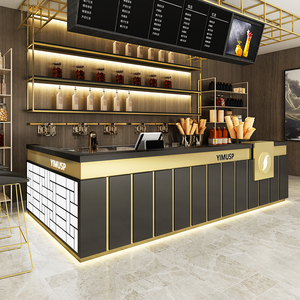 一夫茶奶茶店吧台收银台餐饮餐厅柜台转角公司前台桌接待台定制