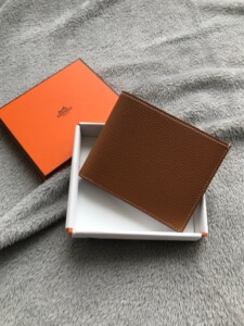 爱马仕 hermes 短款钱夹 钱包 男 金棕 内拼真丝内里 epsom 牛皮