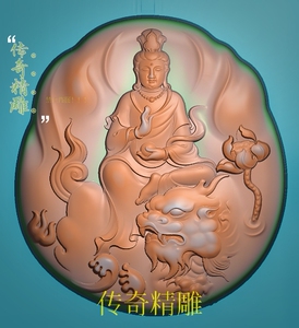 随行文殊菩萨观音精雕图jdp灰度图bmp浮雕图玉雕浅雕守护神02872