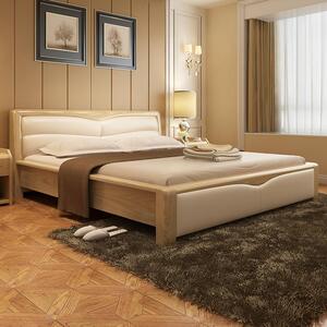 全实木现代简约双人床白蜡木主卧大床2.4米2.2米原木皮质加宽加厚