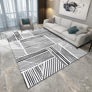黑白条纹地毯美式轻奢法式复古北欧格子客厅沙发茶几毯卧室床边垫
