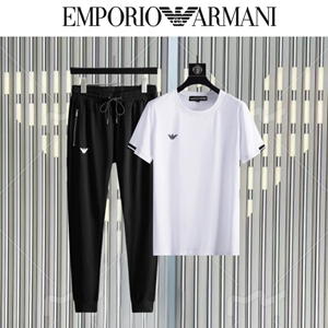 正品Armani/阿玛尼短袖运动套装男圆领短袖服夏季长裤纯棉两件套