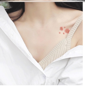 手绘清新桃花性感锁骨纹身贴防水女持久古风梅花樱花手臂遮疤贴纸