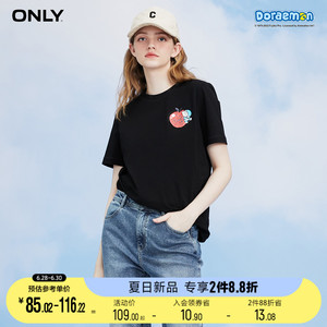 only2022夏季新款doraemon哆啦a梦联名款简约直筒t恤女