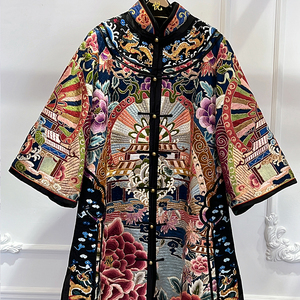 悦定制新款高端定制手工盘金刺绣满绣成衣外套女长款老绣中国风