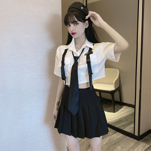 女生短裙jazz爵士舞演出服夏季学院风性感jk制服套装桑拿技师工装