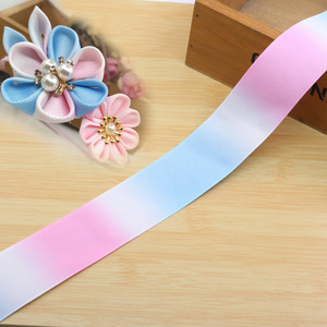 粉蓝渐变彩虹螺纹带罗纹织带diy发饰蝴蝶结手工制作材料和风系列